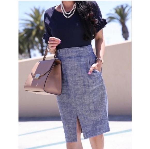 Ann Taylor chambray linen pencil skirt - Picture 1 of 6